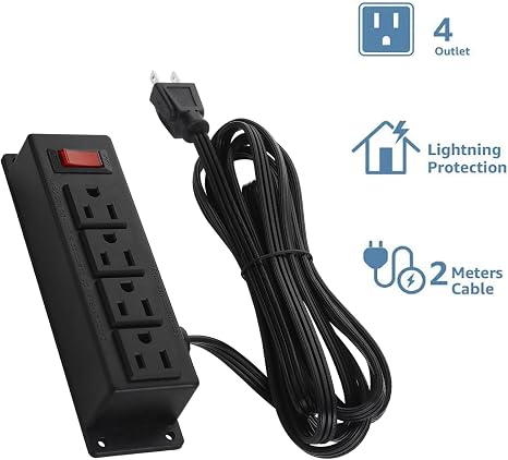 Surge Protector Power Strip 6 Outlets 6FT Extension Cord Flat Plug Wall Mount Black