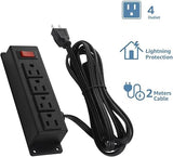 Surge Protector Power Strip 6 Outlets 6FT Extension Cord Flat Plug Wall Mount Black