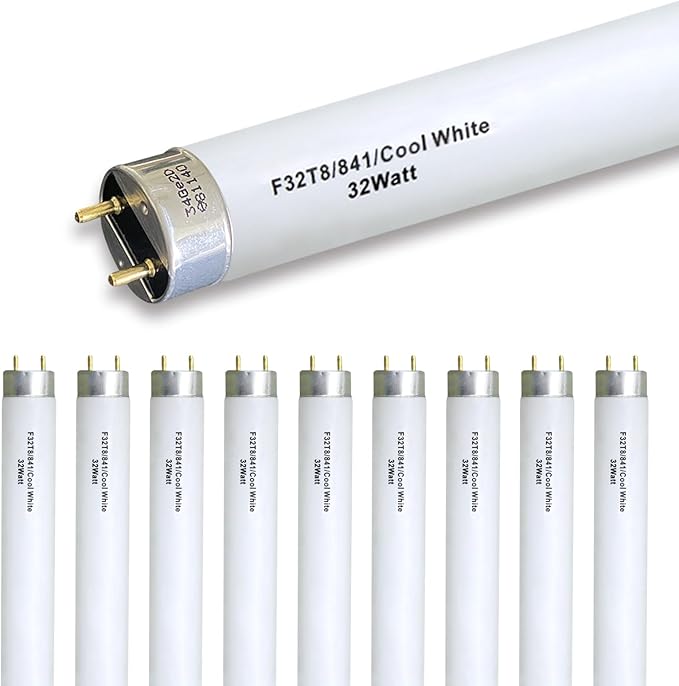 10 Pack F32T8 32W 48 Inch Fluorescent Light Bulbs 4100K Cool White G13 Medium Bi Pin Base