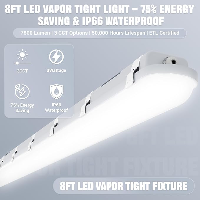 8FT LED Vapor Tight Light 120W 100W 80W Tunable 18000LM IP66 Waterproof Shop Light Fixture