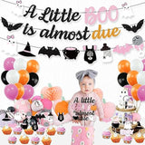 Pink Orange Halloween Baby Shower Decorations, A Little Boo Is Almost Due Banner,Cute Ghost Baby'S Bottle Cake Topper And Latex Balloons For Girls Little Boo Baby Shower Party Supplies