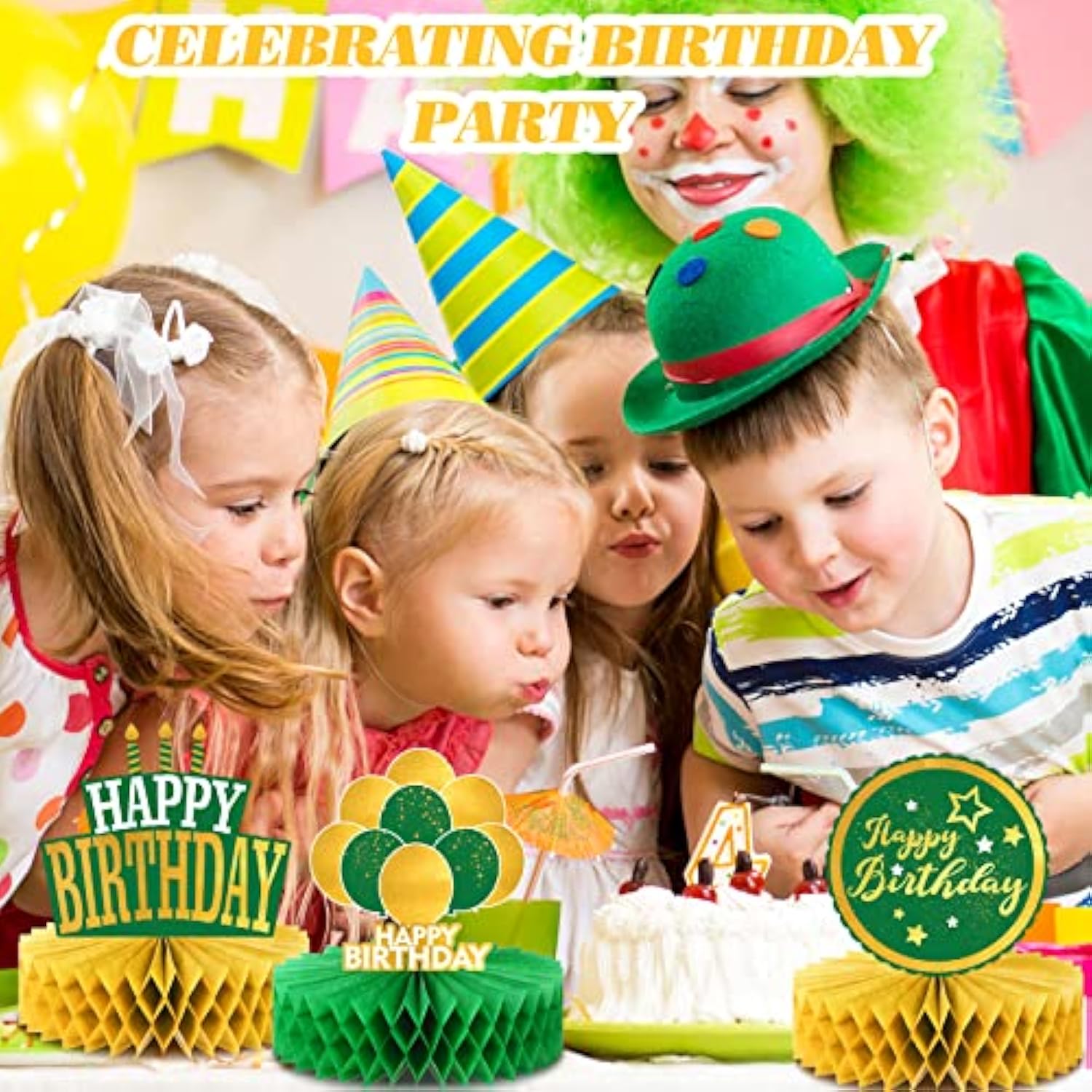 12 Pieces Green And Gold Happy Birthday Decoration Green Gold Honeycom