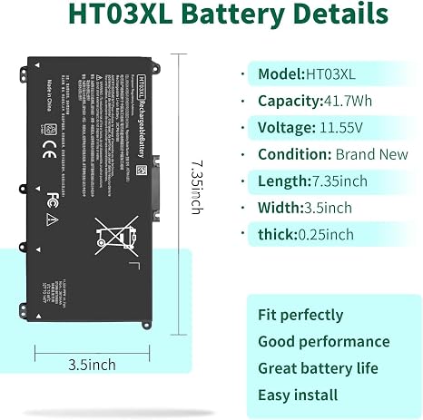 HT03XL 41.7Wh Replacement Battery for HP Pavilion 14 15 17 Series