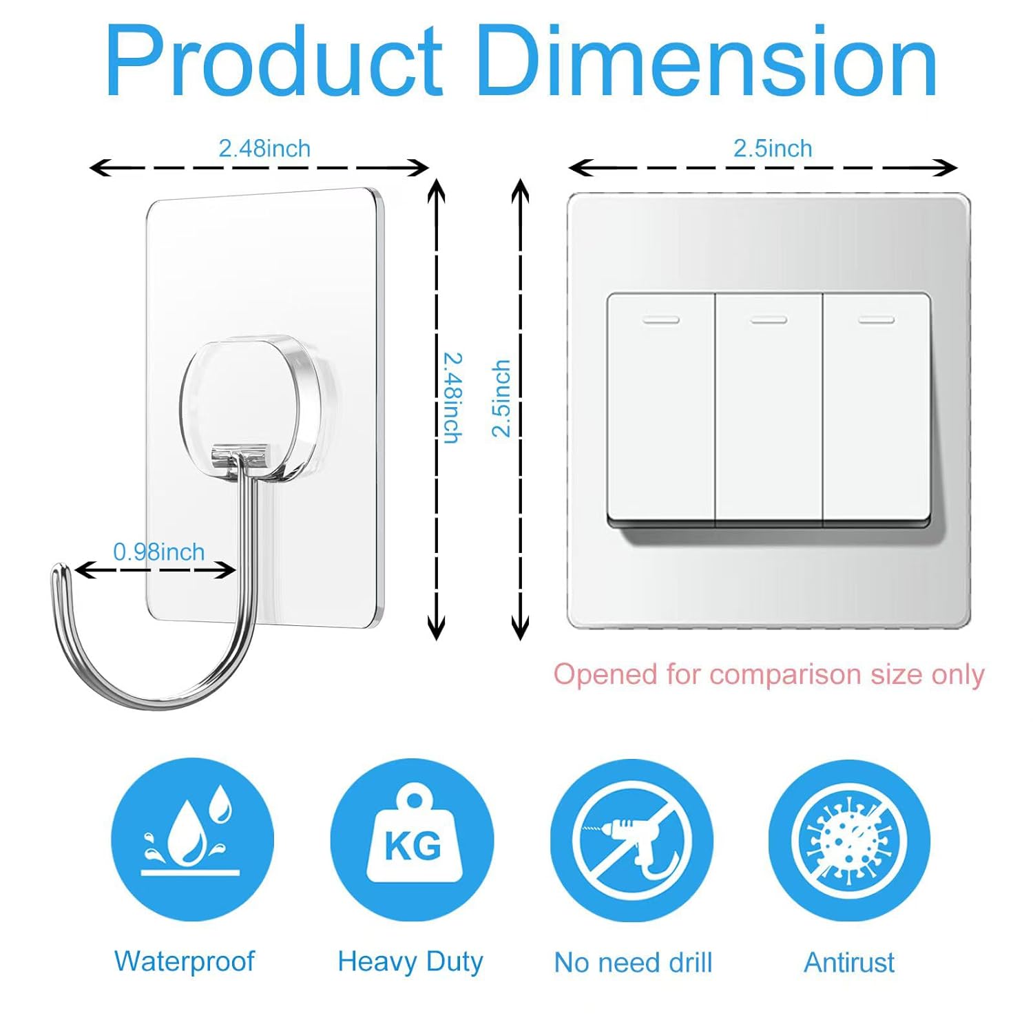 Large Adhesive Hooks For Hanging Heavy Duty Wall Hooks Self Adhesive Towel Coat Hooks Waterproof Transparent Hook For Bathroom Shower Kitchen Keys Door Outdoor Home Improvement Utility Hook 8 Pack