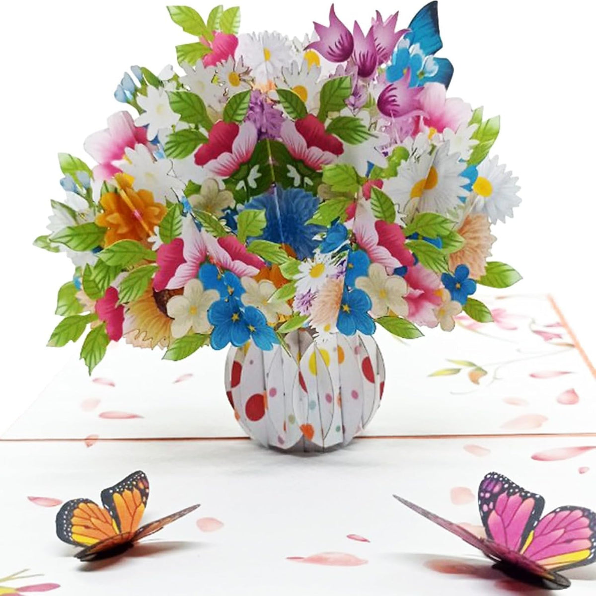 Flower Vase Magic Pop Up Card – 6" X 8" 3D Floral Bouquet Greeting With Butterflies For Birthday, Mother’S Day, Anniversary, Thinking Of You, Surprise Gift With Envelope