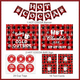 Hot Cocoa Bar Decoration Kit Snowflake Hot Cocoa Bar Banner Christmas Hot Chocolate Bar table signs Toppings Labels Cup Stickers for Winter Birthday Christmas, New Year Decoration