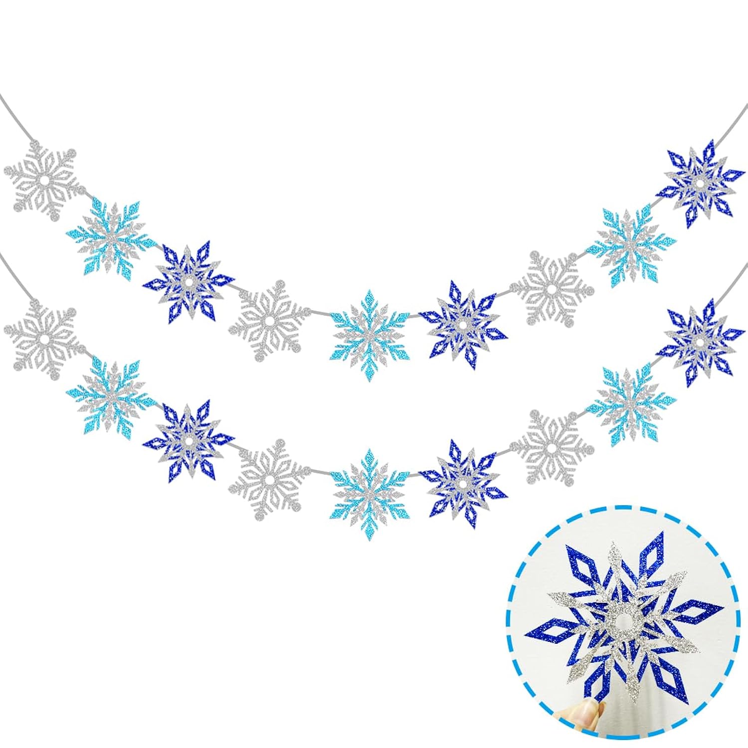 2 Pcs Silver Blue Snowflake Banner, Snowflake Winter Party Decorations, Snowflake Garland Christmas Party Decorations (Mix)