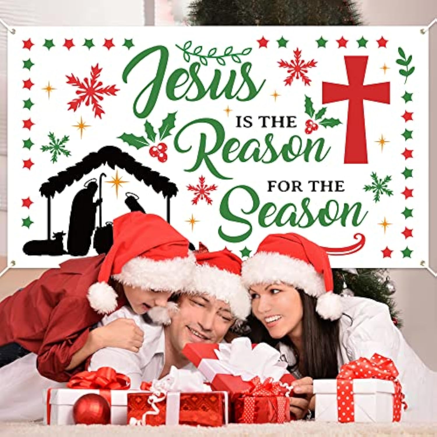 Christmas Jesus Is The Reason For The Season Backdrop Banner Xtralarge Nativity Cross Xmas Winter Holiday Religious Party Wall Decorations Supplies For Home Church Outdoor 78 X 45 Inch