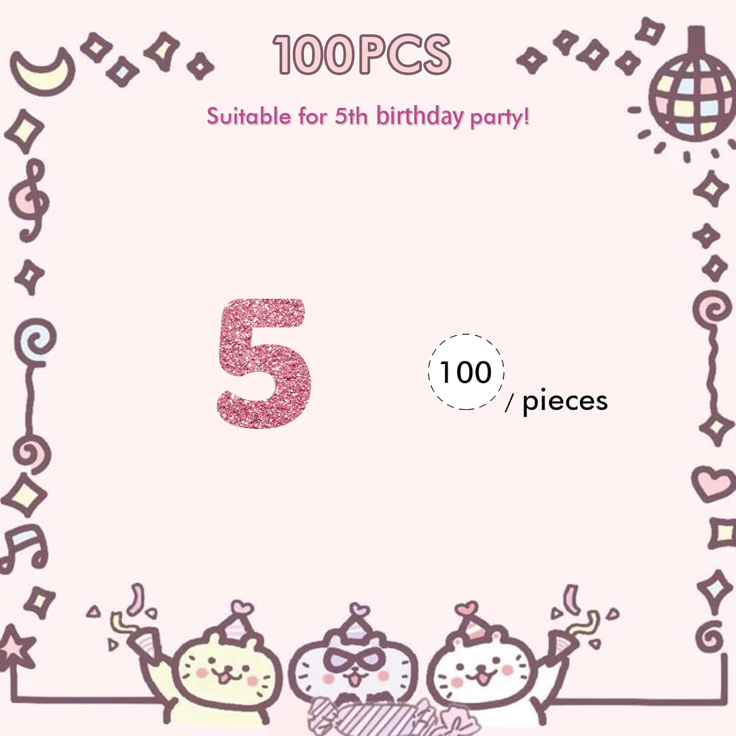 Set Of 100 Number 5 Confetti, Pink Glitter 5 Paper Scatter, 5Th Birthday Party Confetti, Five Cake Decor, Happy 5Th Anniversary Party Decor