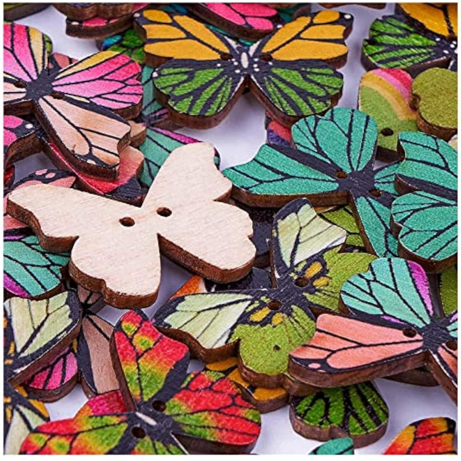 200Pcs Wooden Buttons For Crafts, Diy Wood Butterfly Animal Buttons Fo