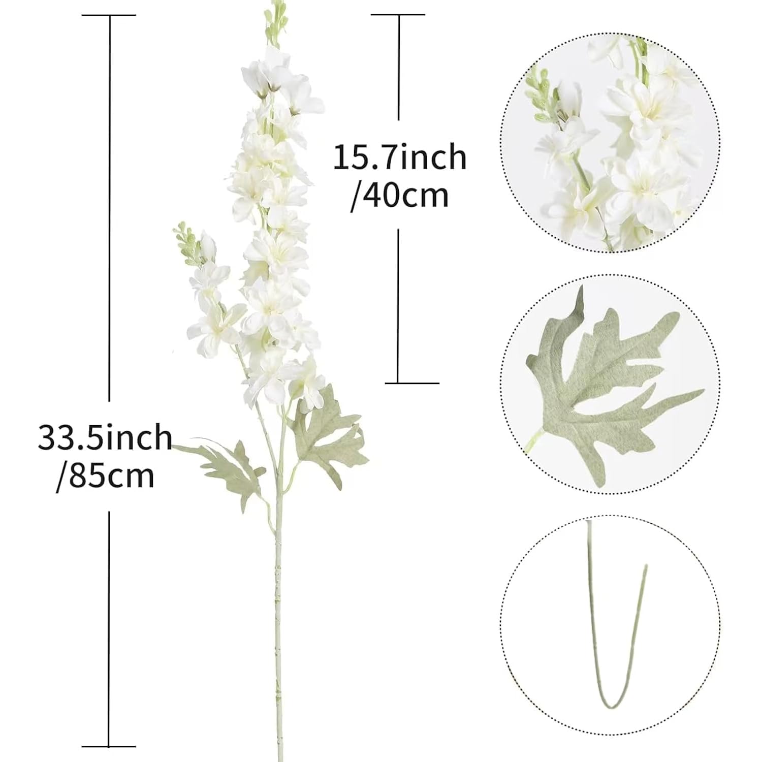 8Pcs Delphinium Artificial Flowers Larkspur Bulk Silk Flowers 33.5 In Long Stem Fake Flowers For Home Garden Wedding Floral Arrangements Decor (8, White)