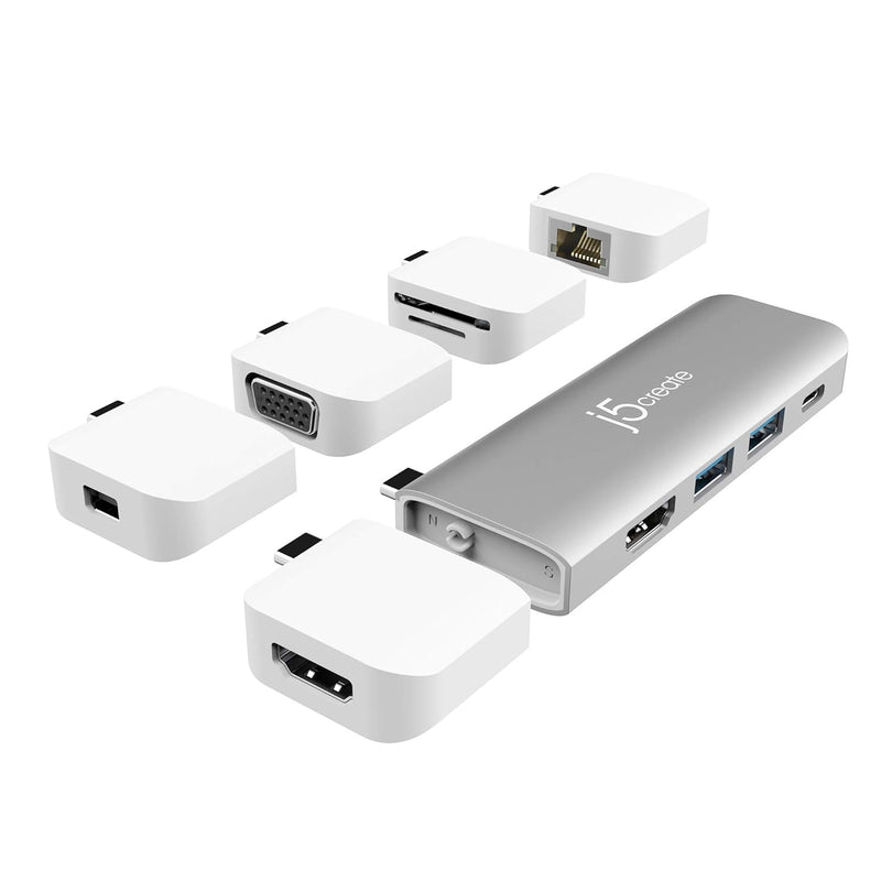 j5create USB-C Multi-Display Modular Hub | HDMI x 2, Mini DisplayPort, VGA, PD