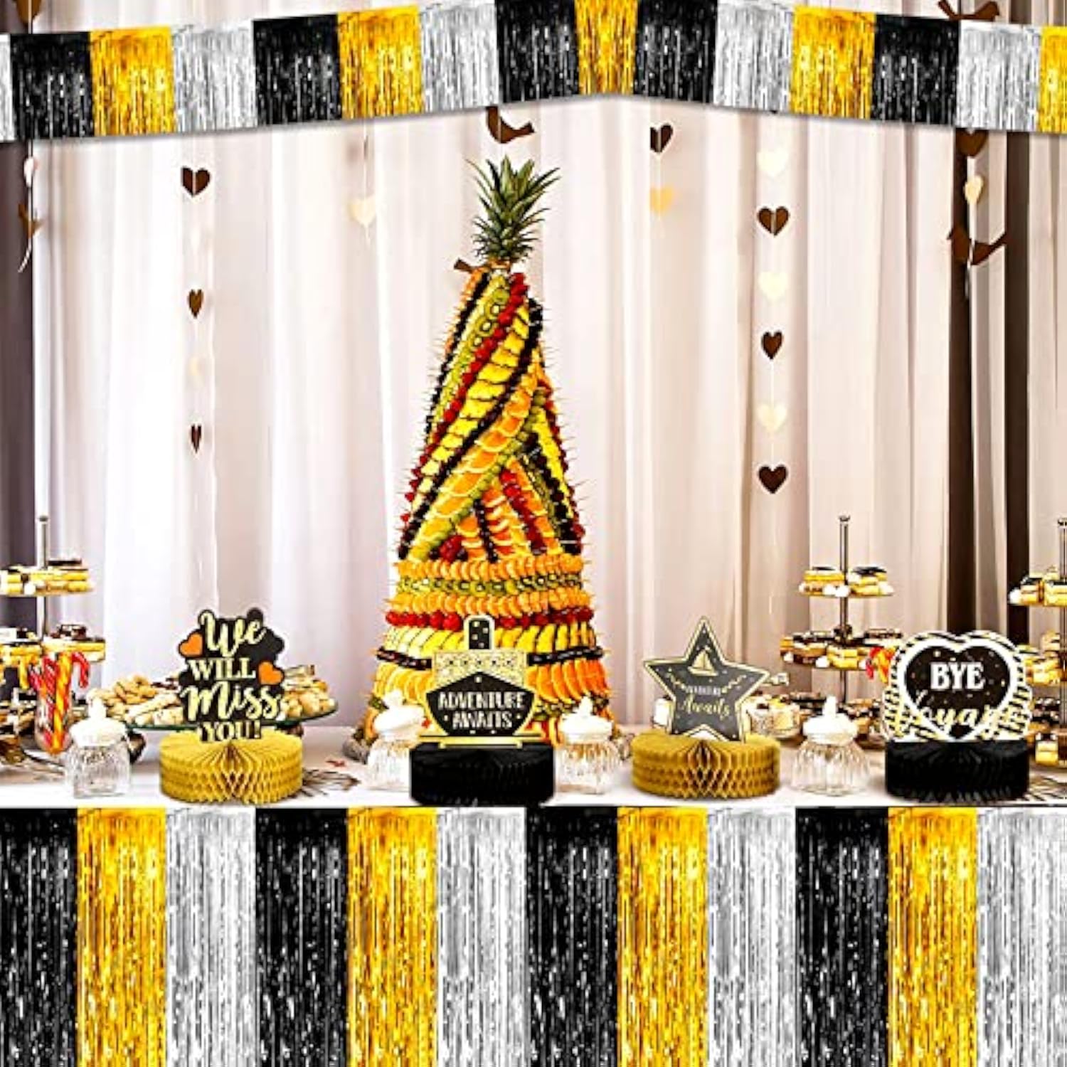 10 Pack 10 Feet Foil Fringe Garland Metallic Tassle Banner Wall Hanging Tinsel Streamers Backdrop For Parade Floats, Notorious One Birthday Roaring 20S Graduation Party Decorations(Black Gold Silver)