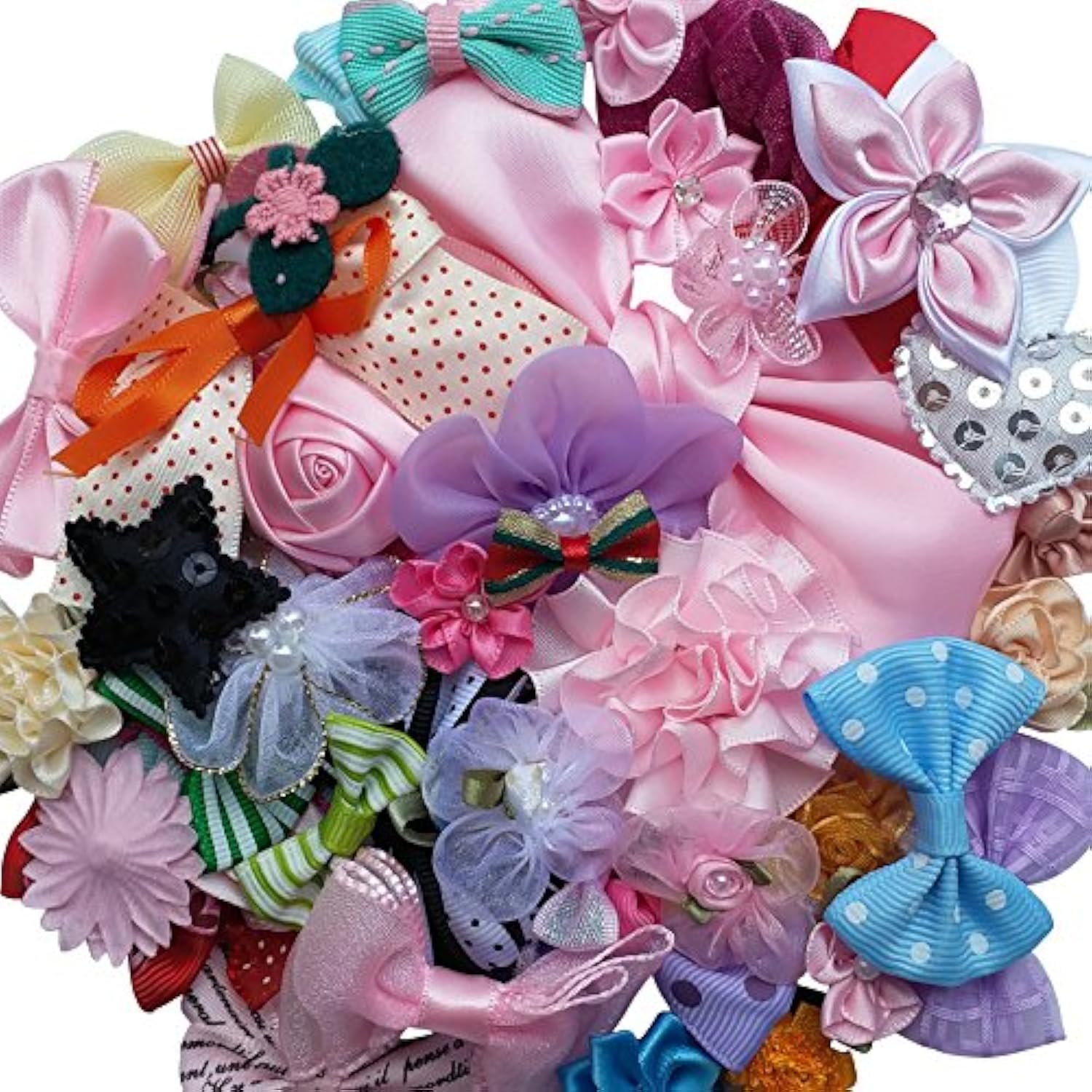 Mix Bulk 50Pcs Ribbon Flowers Bows Craft Wedding Ornament Appliques A0