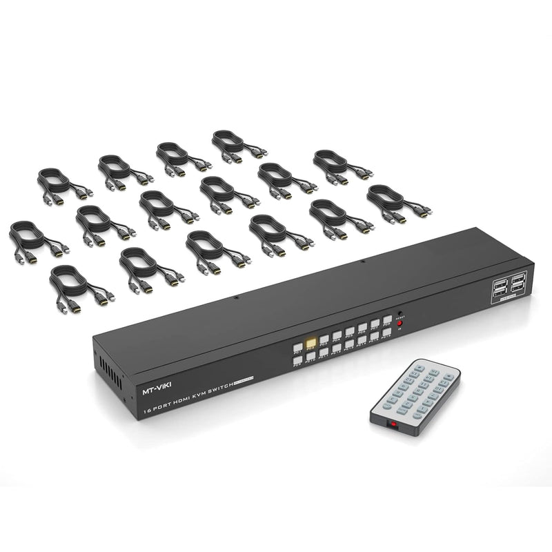 16 Port Kvm Switch Hdmi, 4K@30Hz Rack Mount Kvm Hdmi Switch W/Ir Remote & 16 H