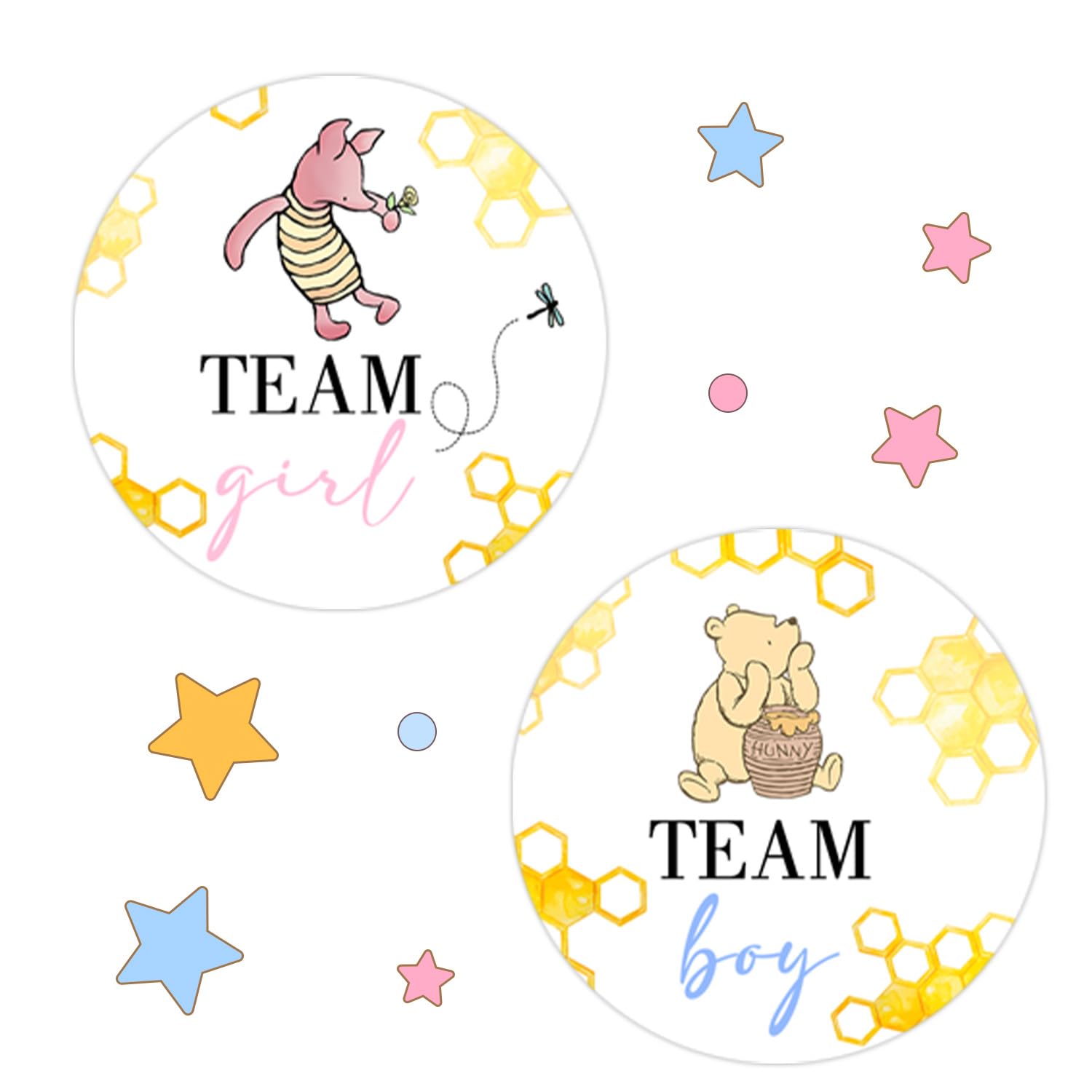 72Pcs Winnie Gender Reveal Decorations, Winnie Baby Shower Decoration, The Pooh Stickers, Team Boy Or Girl Stickers, Gender Reveal Games For Voting Game, Gender Reveal Party