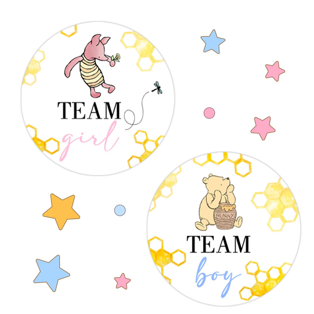 72Pcs Winnie Gender Reveal Decorations, Winnie Baby Shower Decoration, The Pooh Stickers, Team Boy Or Girl Stickers, Gender Reveal Games For Voting Game, Gender Reveal Party