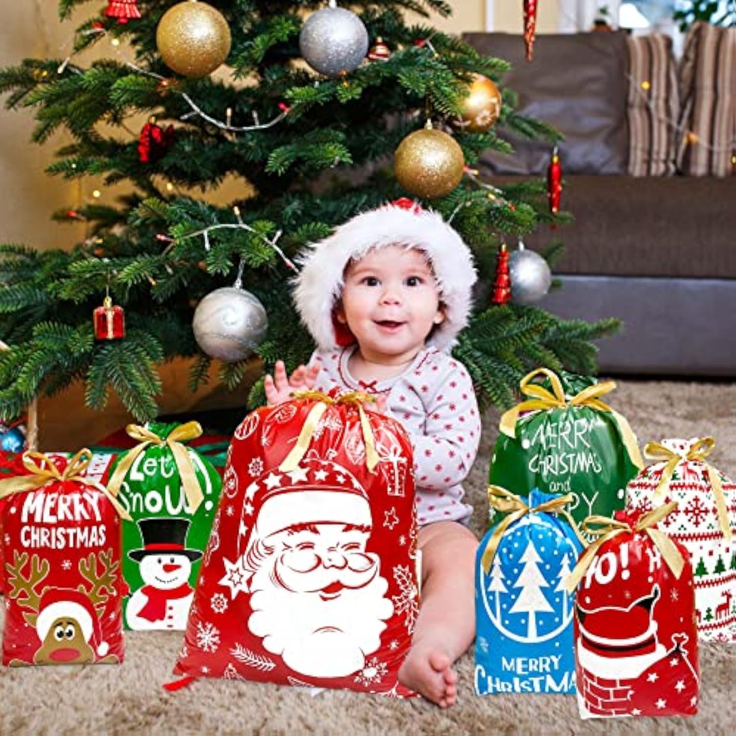 Christmas Drawstring Gift Bags 38Pcs Christmas Bags For Gifts With Drawstrings Large Drawstring Christmas Gift Bags Assorted Sizes Christmas Wrapping Bags Christmas Gift Bags With Drawstring 3 Sizes And 7 Designs