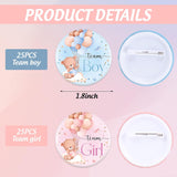 50 Pcs Bear Balloon Gender Reveal Button Pink Blue Pins Team Girl Boy Buttons Badges For Baby Shower Party Favors Game Supplies, 1.8 In