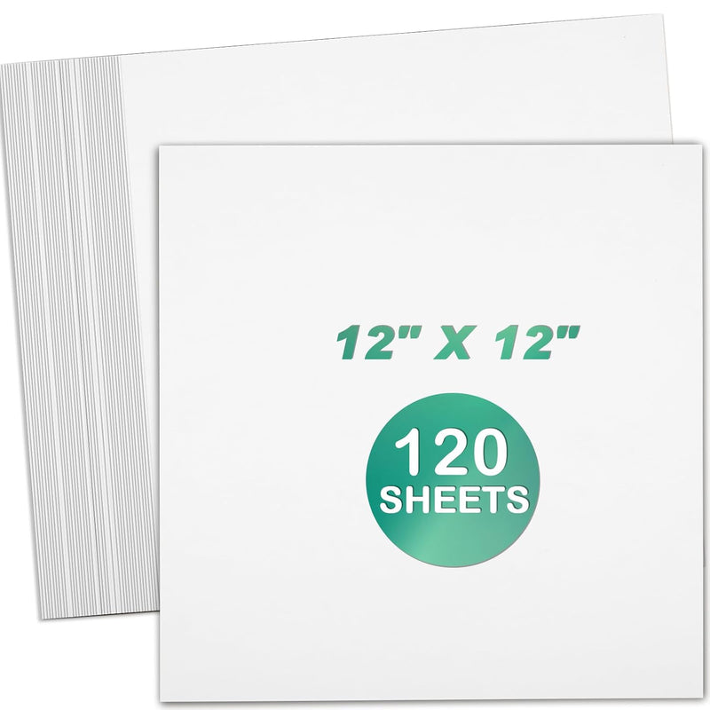 120 Pcs 12" X 12" Square Cardstock Paper 250 Gsm 90Lb Cover Thick Whit