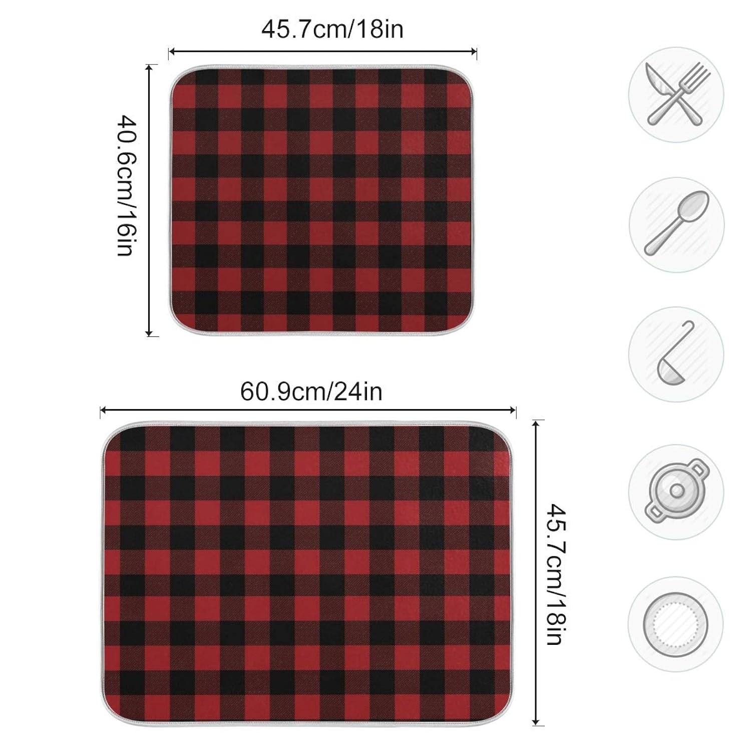 Red And Black Buffalo Plaid Dish Drying Mat 18X24 For Kitchen Merry Christmas Winter Xmas Dishes Pad Dish Drainer Rack Mats Absorbent Fast Dry Kitchen Accessories