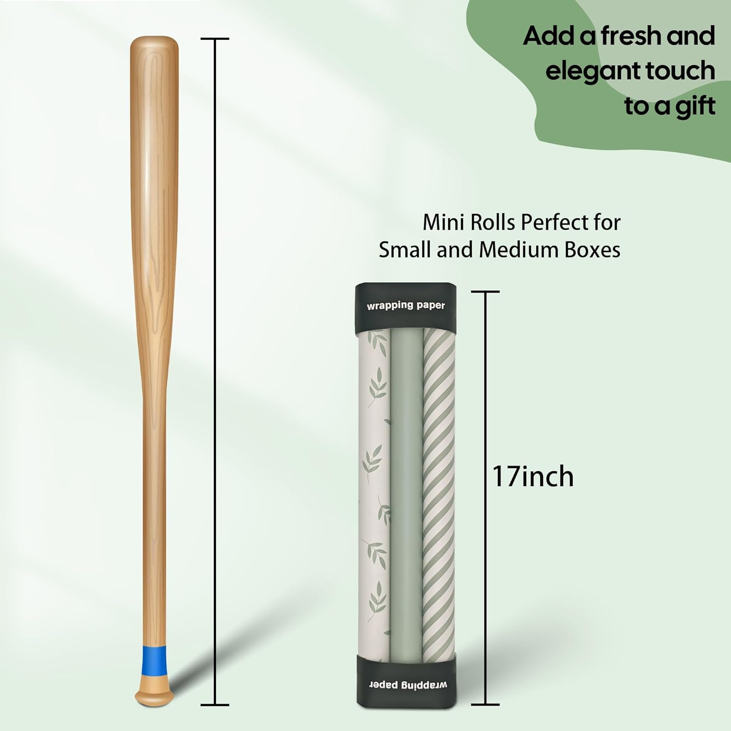 Gift Wrapping Paper Roll Set - 3 Mini Rolls 17 Inch X 9.8 Feet Per Roll, Elegant Neutral Sage Green Gift Wrap For All Occasions – Women & Men, Birthday, Wedding, Baby Shower, Christmas