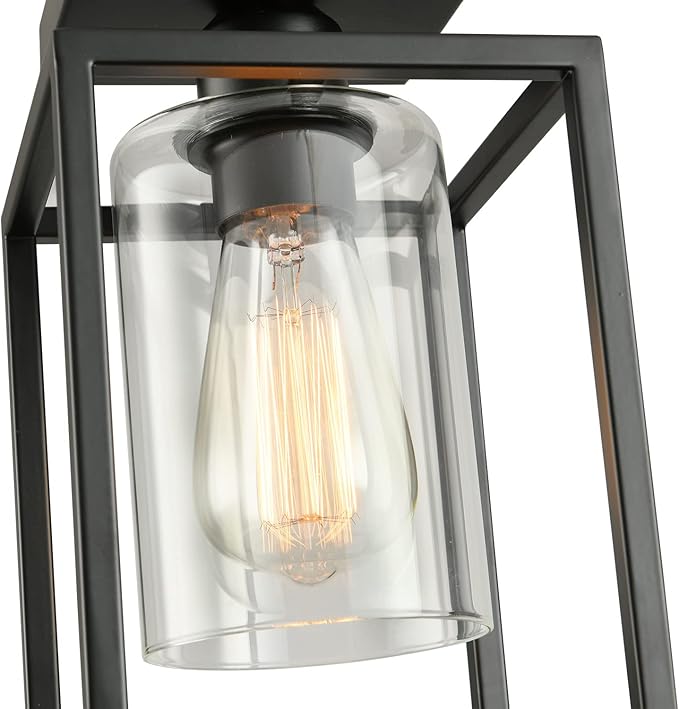 2 Pack Farmhouse Semi Flush Mount Ceiling Lights Black Metal Frame with Clear Glass