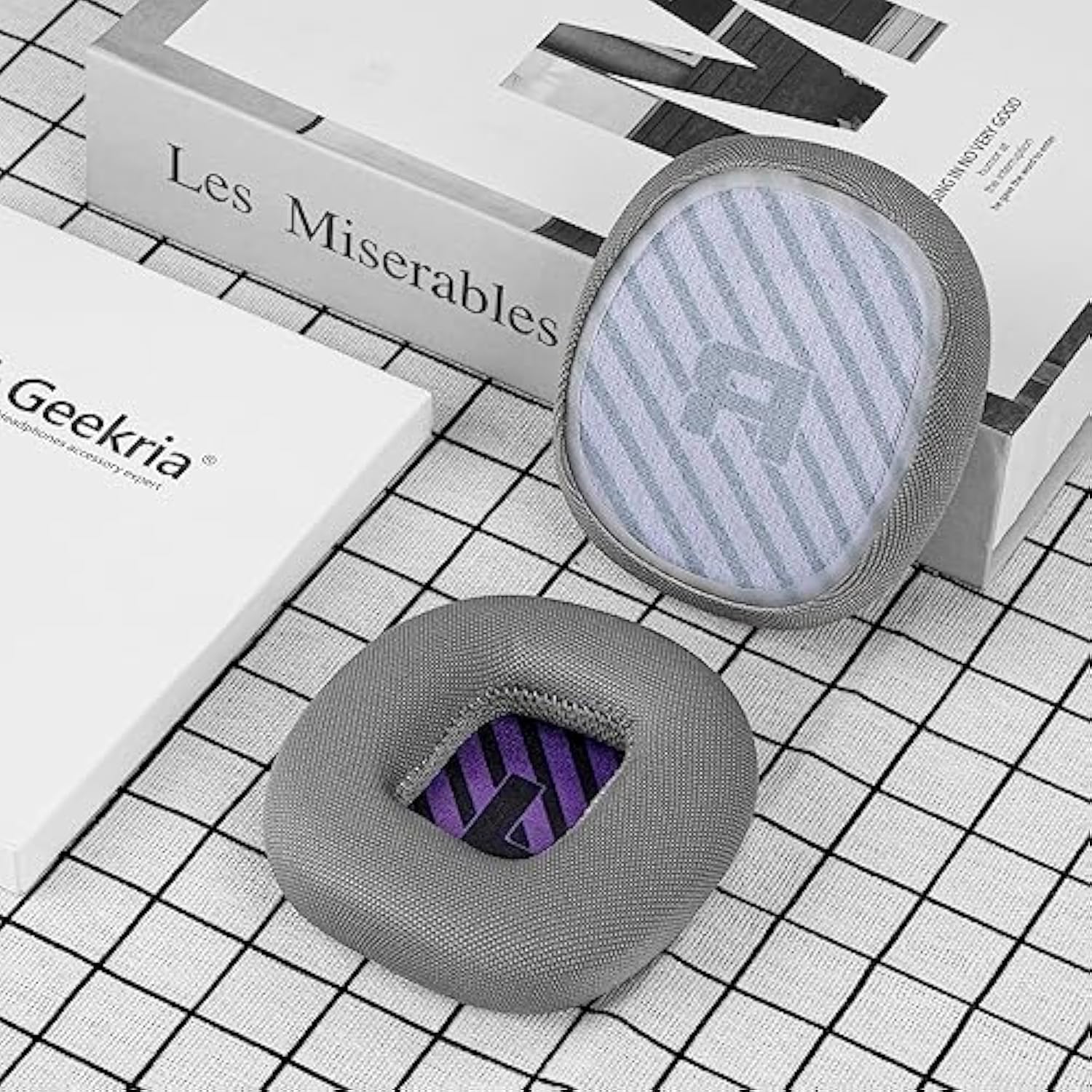 Geekria Comfort Mesh Fabric Replacement Ear Pads for Astro Gaming A10 Gen 2 Headphones Ear Cushions, Repair Parts (Grey/Purple)