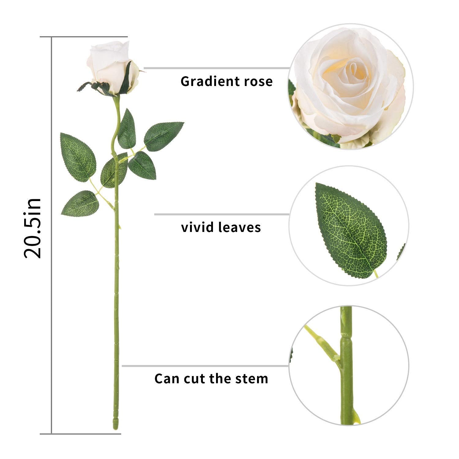 10Pcs Silk Rose Flower Artificial Roses With Long Stems For Diy Wedding Bouquets Centerpieces Bridal Shower Party Home Decor (White)