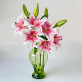 Yalzone 2 Pcs 28 Inch Pink Artificial Lily Flowers Fake Real Touch Lily 3 Heads 2 Buds Pink Flowers Artificial Faux Lily For Home Office Decor Wedding Bouquet Decoration Table Centerpiece (W045)
