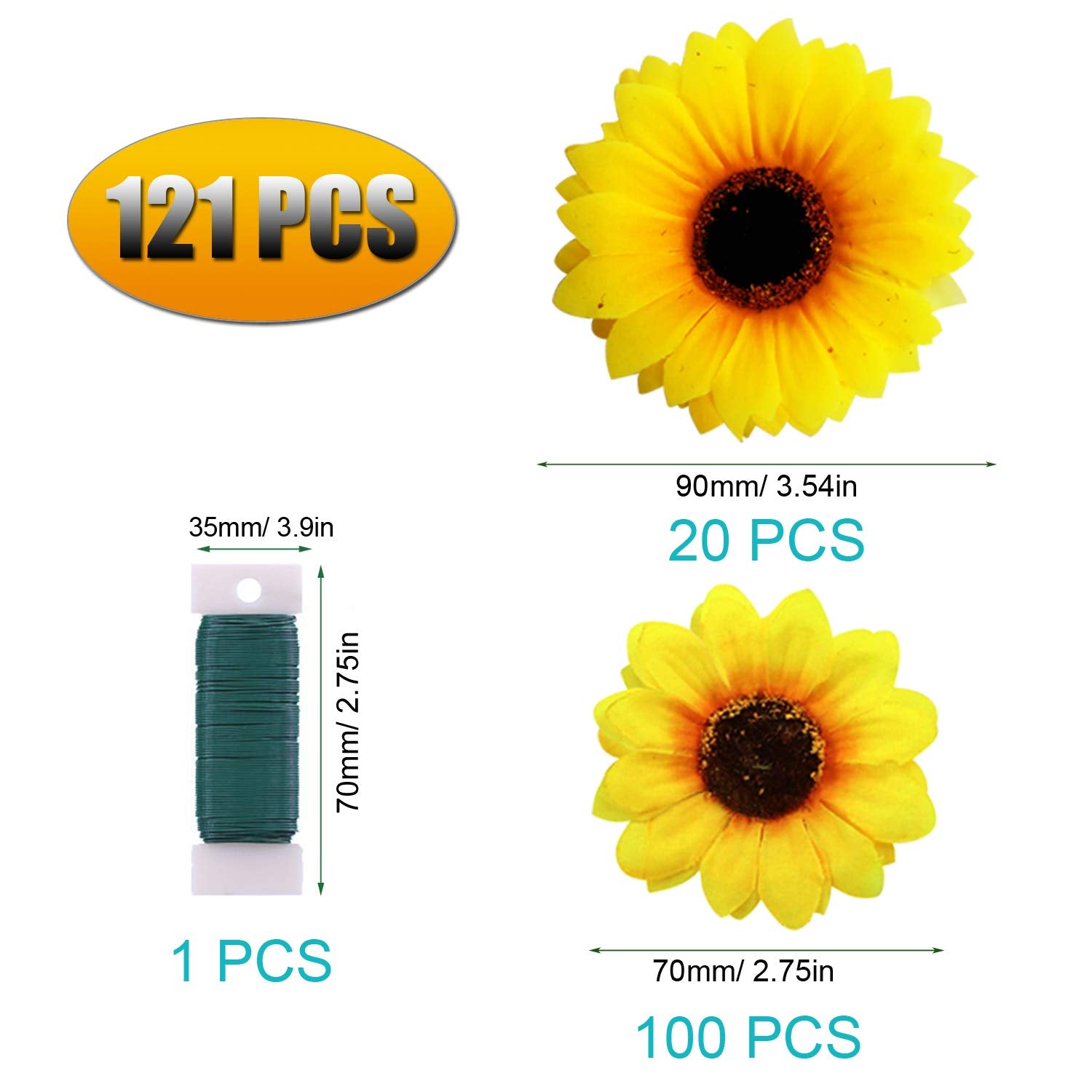 120 Pcs Artificial Sunflower Heads Faux Sunflower Heads In Yellow, 2.8'' And 3.5'' Sunflowers Silk Plastic Plants For Home Garden Wedding Party Decoration Wreath Diy Craft