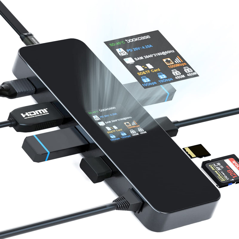 DOCKCASE Visual Smart USB C Hub (9-in-1) with HDMI Port 4K@60Hz, 100w PD Power