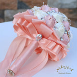 6.3" Pink Champagne & Ivory Bridal Wedding Bouquet Round Holding Bouquet Throw Toss Artificial Rose Flower Bunch For Bride Bridesmaid Wedding Quinceanera