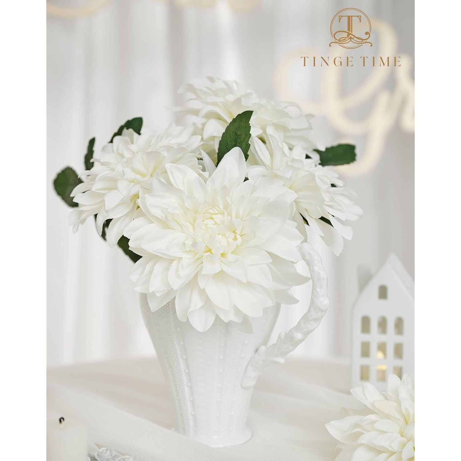 Artificial Flowers 20Pcs Silk Dahlia 5"/6" Fake Flowers For Diy Wedding Bridal Bouquets Centerpieces Arrangements Party Baby Shower Home Decorations (Ivory)