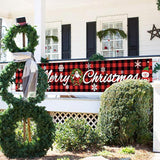 Large Merry Christmas Banner, Red Buffalo Plaid Xmas Sign With Snowman Xmas Tree Pattern For Christmas Party, Outdoor Indoor Decoration, 9.8 X 1.6 Feet (Buffalo Plaid)