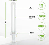 13W CFL Light Bulbs GX23 2-Pin Base 5000K Bright White Single Tube Replacement 4 Pack