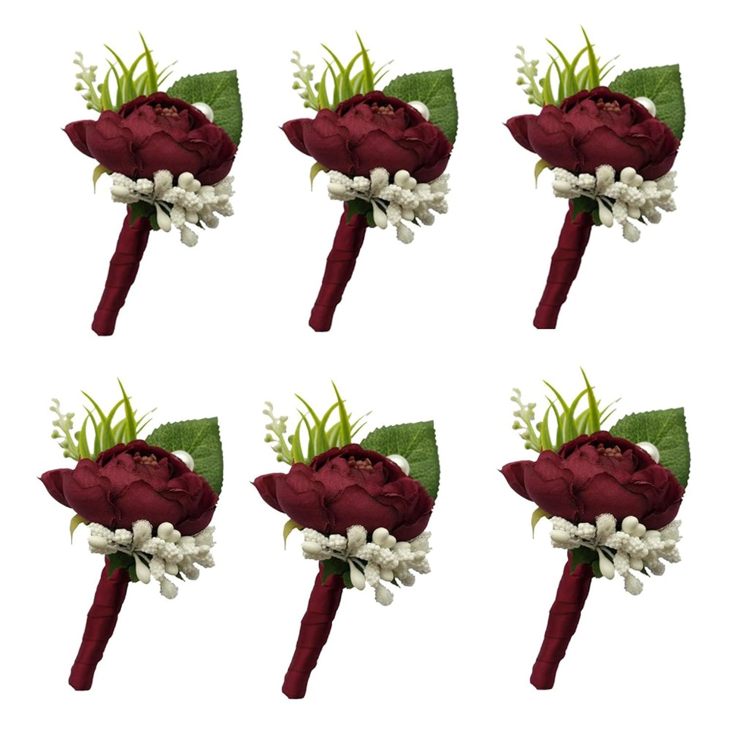6 Pieces/Lot Groom Boutonniere Man Buttonholes Diy Wedding Artificial False Flowers Party Decoration (Wine Red)