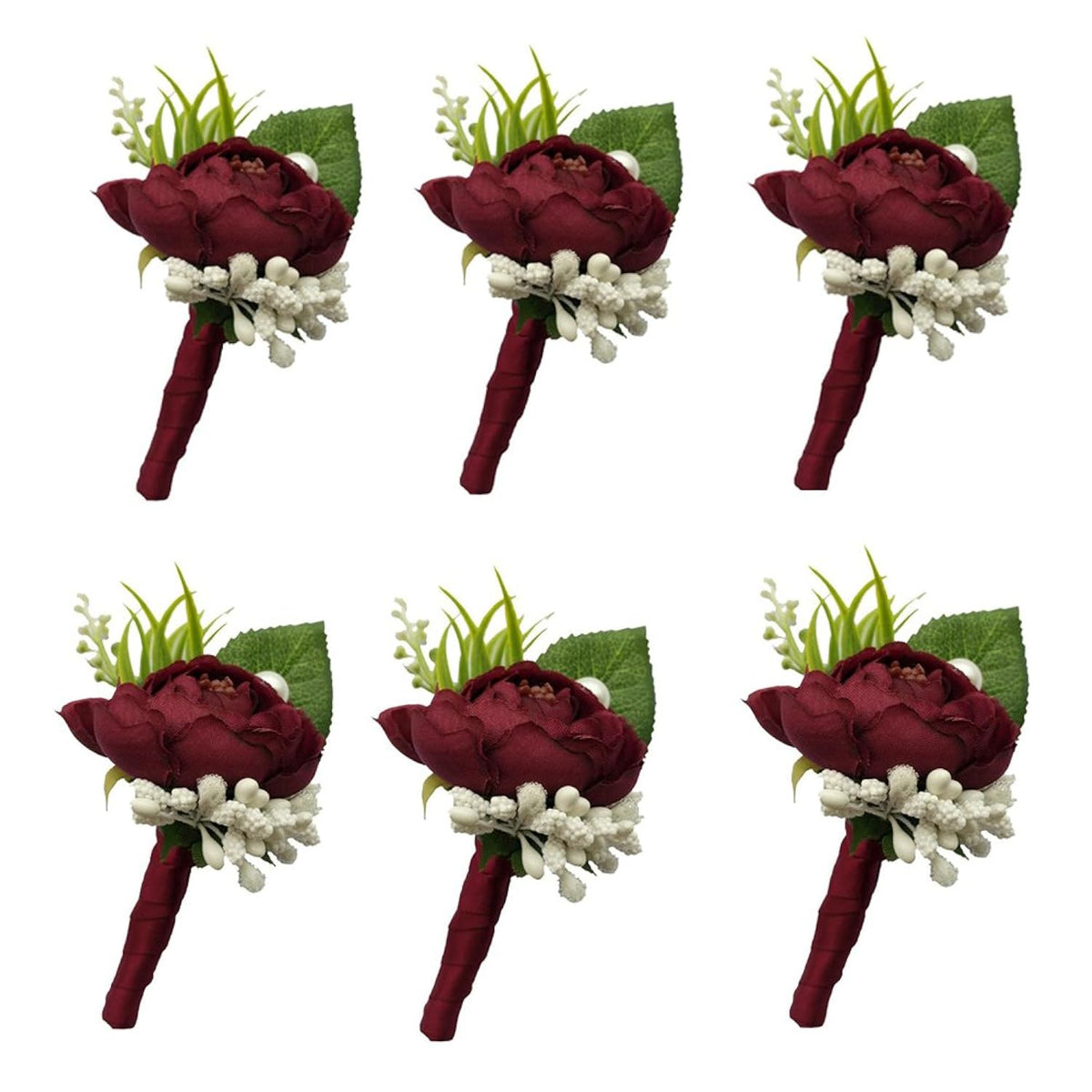 6 Pieces/Lot Groom Boutonniere Man Buttonholes Diy Wedding Artificial False Flowers Party Decoration (Wine Red)