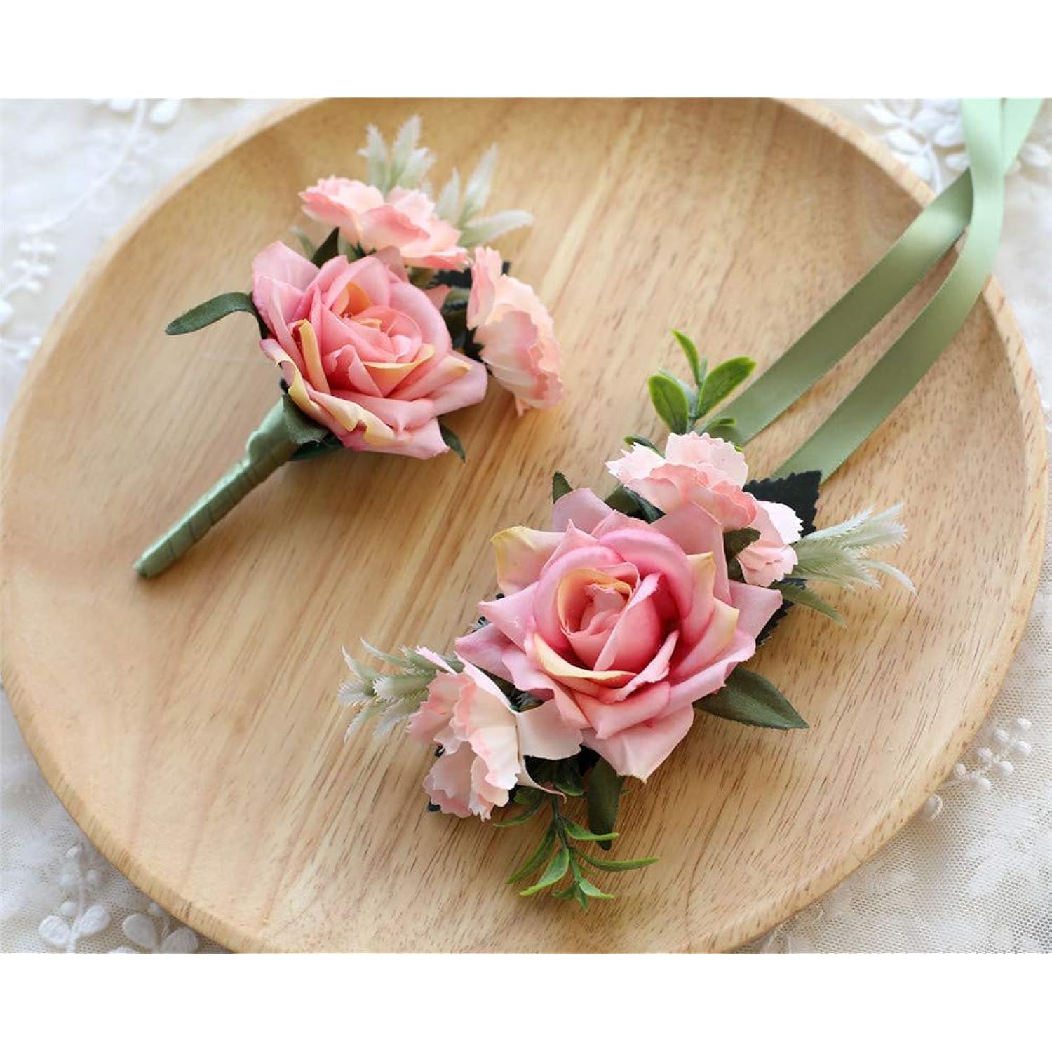 Artificial Rose Boutonniere And Corsage Set Rose Silk Flower For Wedding Prom Party, Pink