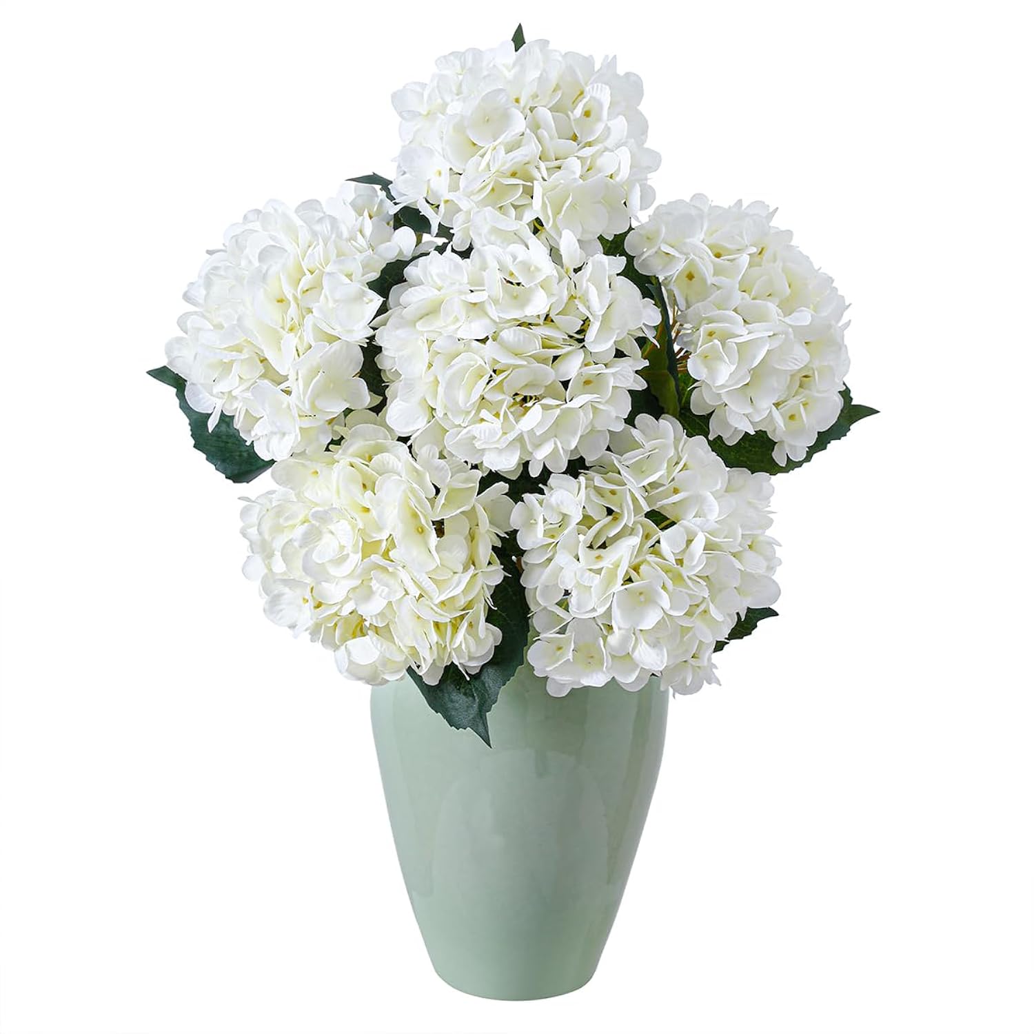 6Pcs Realistic Artificial Silk Hydrangea Flowers – Premium Fake Hydrangea Flowers Bouquets With Stems, Full Faux Hydrangea Blooms For Home Wedding Table Party Baby Shower Decorations(White)