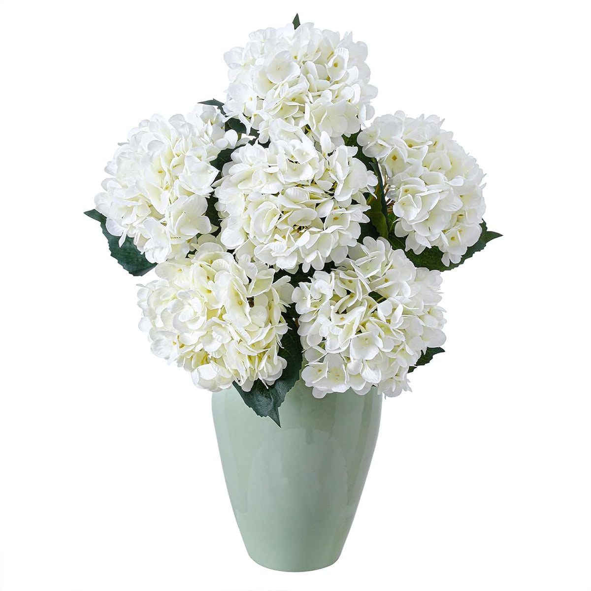 6Pcs Realistic Artificial Silk Hydrangea Flowers – Premium Fake Hydrangea Flowers Bouquets With Stems, Full Faux Hydrangea Blooms For Home Wedding Table Party Baby Shower Decorations(White)