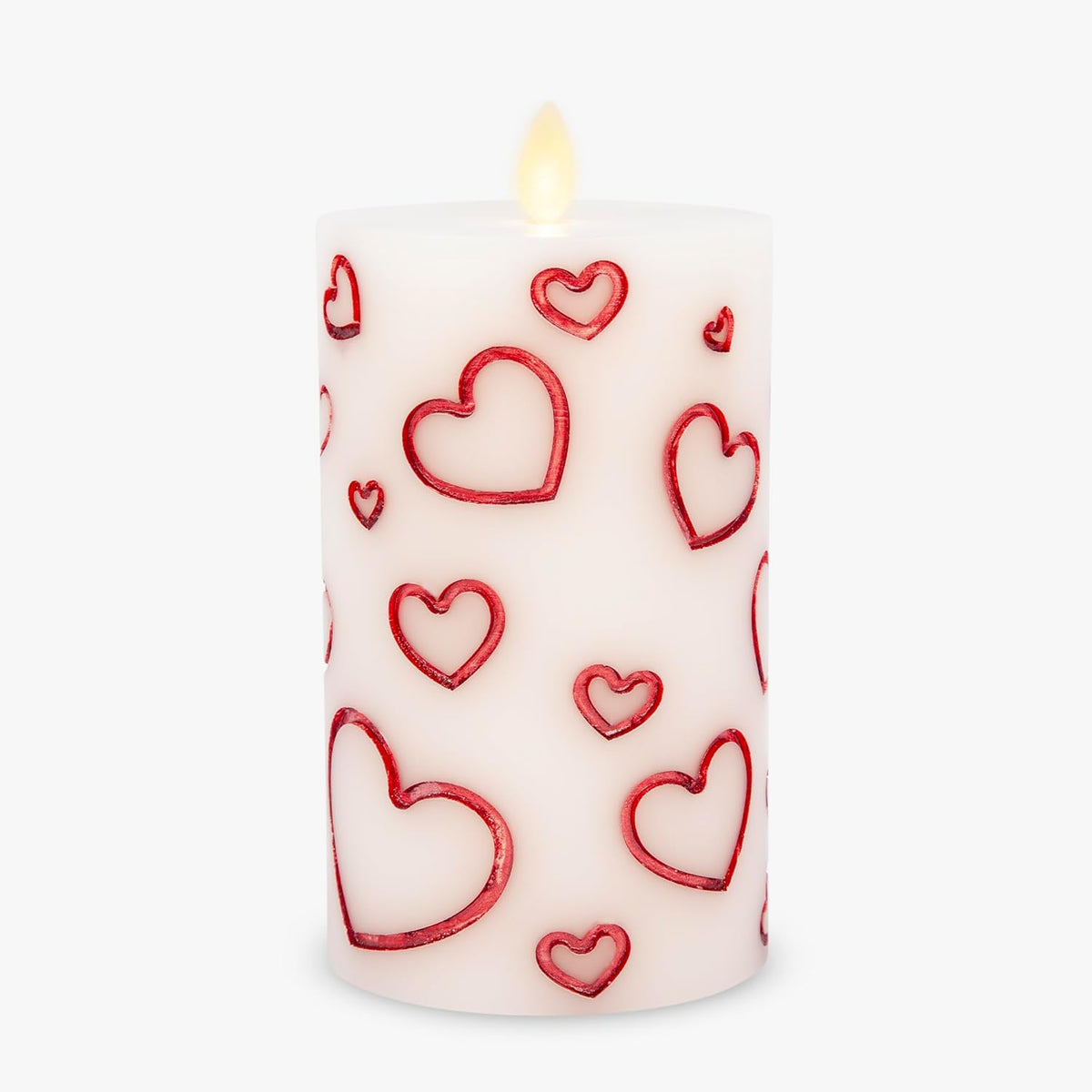 Debossed Hearts Pillar Candle Metallic Red - Patented Flickering Flameless Technology - Valentine'S Day Collection - Remote Ready - 6.5"