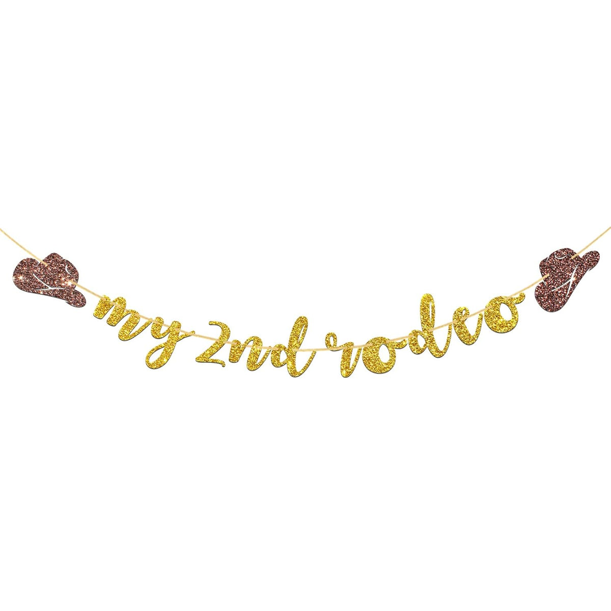 My 2Nd Rodeo Banner, West Theme Baby 2Nd Birthday Garland Bunting, Little Cowboy Cowgirl Two Wild Birthday Banner, Mexican Party Decorations, Gold Glitter