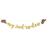 My 2Nd Rodeo Banner, West Theme Baby 2Nd Birthday Garland Bunting, Little Cowboy Cowgirl Two Wild Birthday Banner, Mexican Party Decorations, Gold Glitter