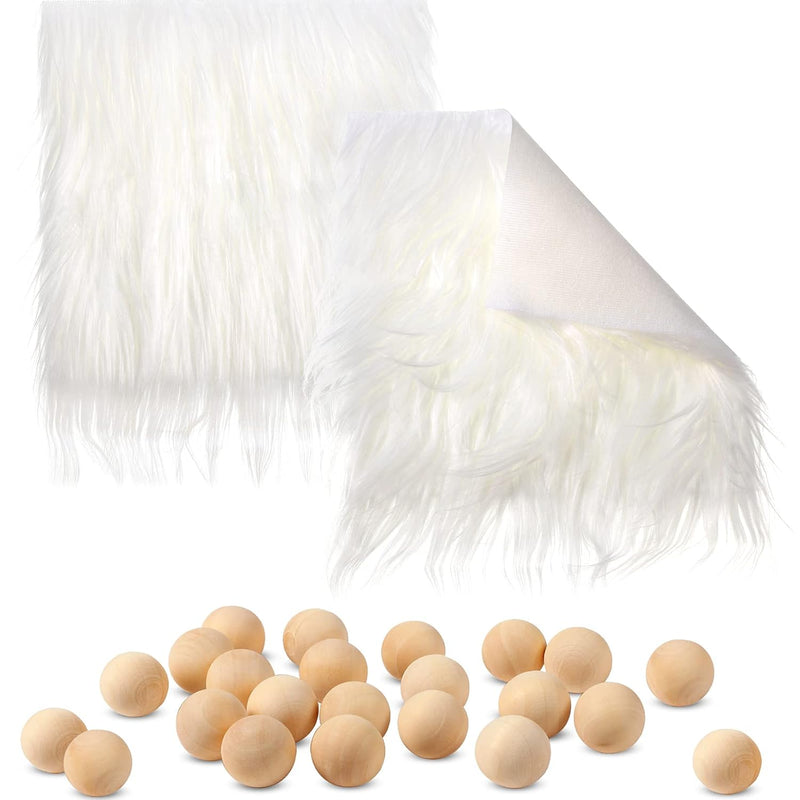 22 Pieces Faux Fur Fabric Squares And Wooden Balls Set Include 2 Pieces Fur Fa