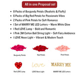 Led Marry Me Light Up Letters With Rose Petals, Love Candles, Usb Lamp, Romantic Proposal Decorations