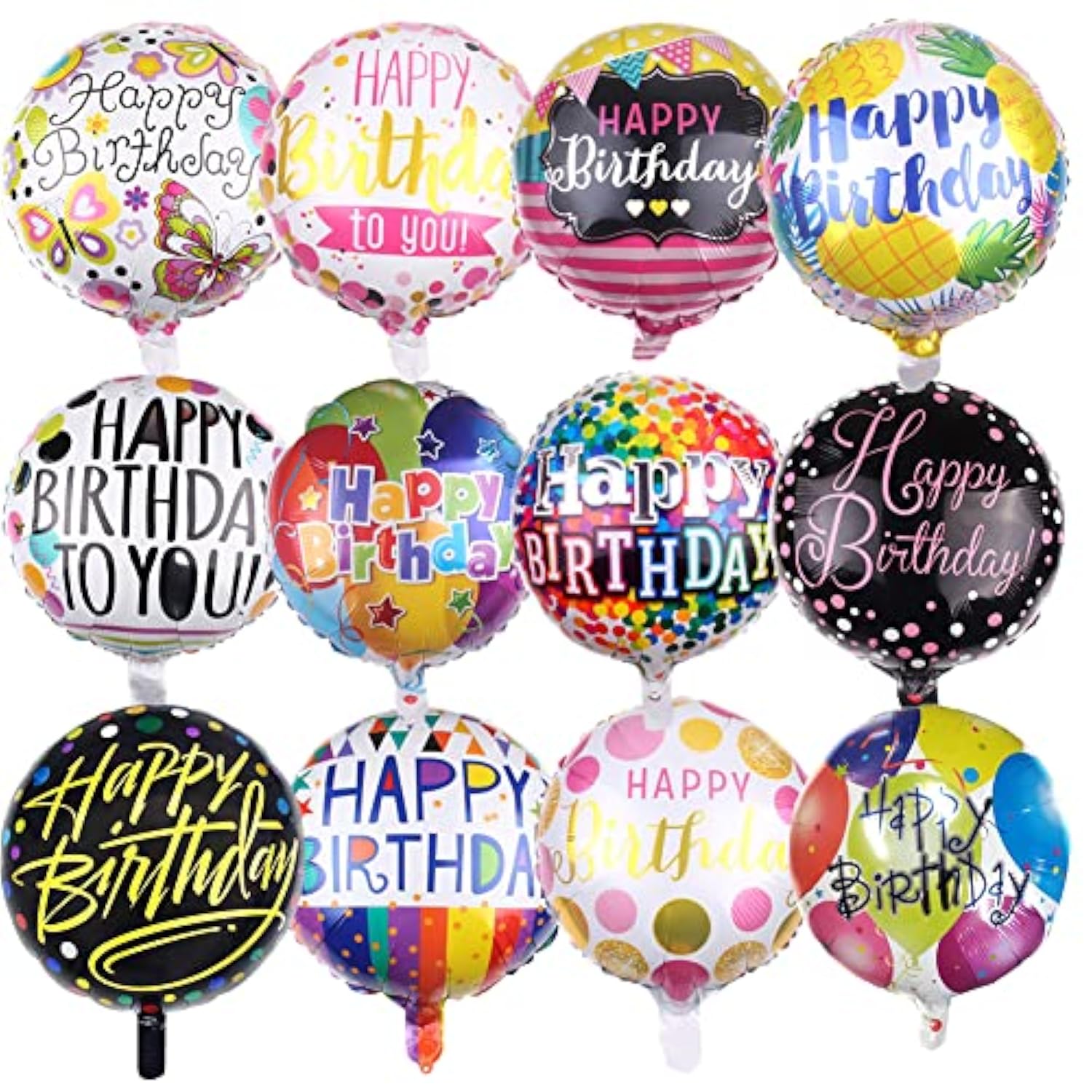 50 Pieces Happy Birthday Party Aluminum Foil Balloons 18" Foil Mylar Helium Balloon Round Inflatable Balloons For Birthday Parties Baby Shower Decorations Supplies