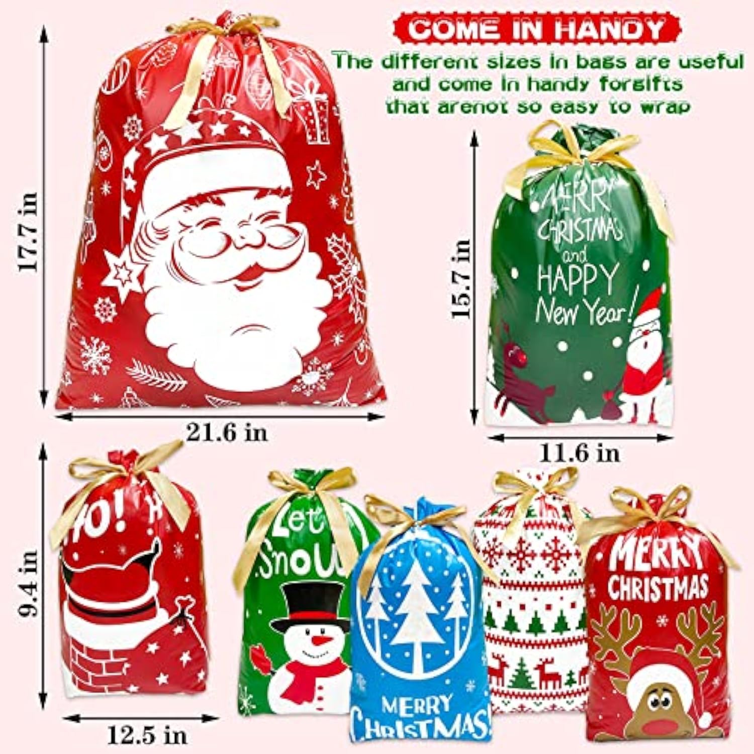 Christmas Drawstring Gift Bags 38Pcs Christmas Bags For Gifts With Drawstrings Large Drawstring Christmas Gift Bags Assorted Sizes Christmas Wrapping Bags Christmas Gift Bags With Drawstring 3 Sizes And 7 Designs
