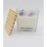 Natural Soy Wax Scented Candles - Lavender Vanilla Scented Candle & Amber Sandalwood With Wooden Wick In A Frosted Glass Square Jar With Bamboo Lid By September 98