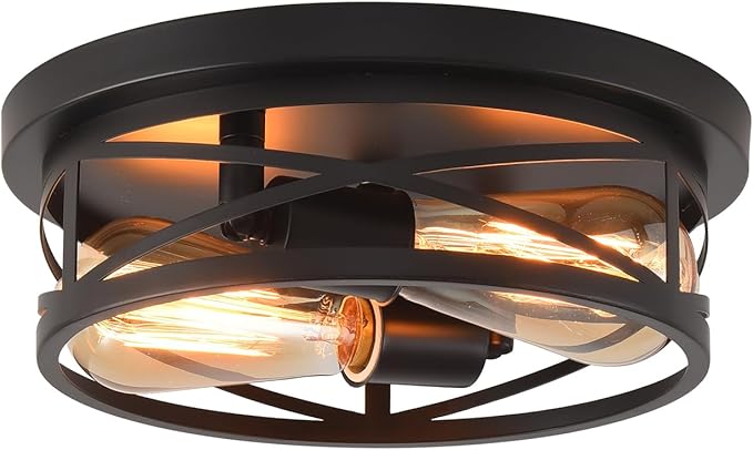 Black Flush Mount Ceiling Light Industrial Metal Cage Farmhouse Fixture
